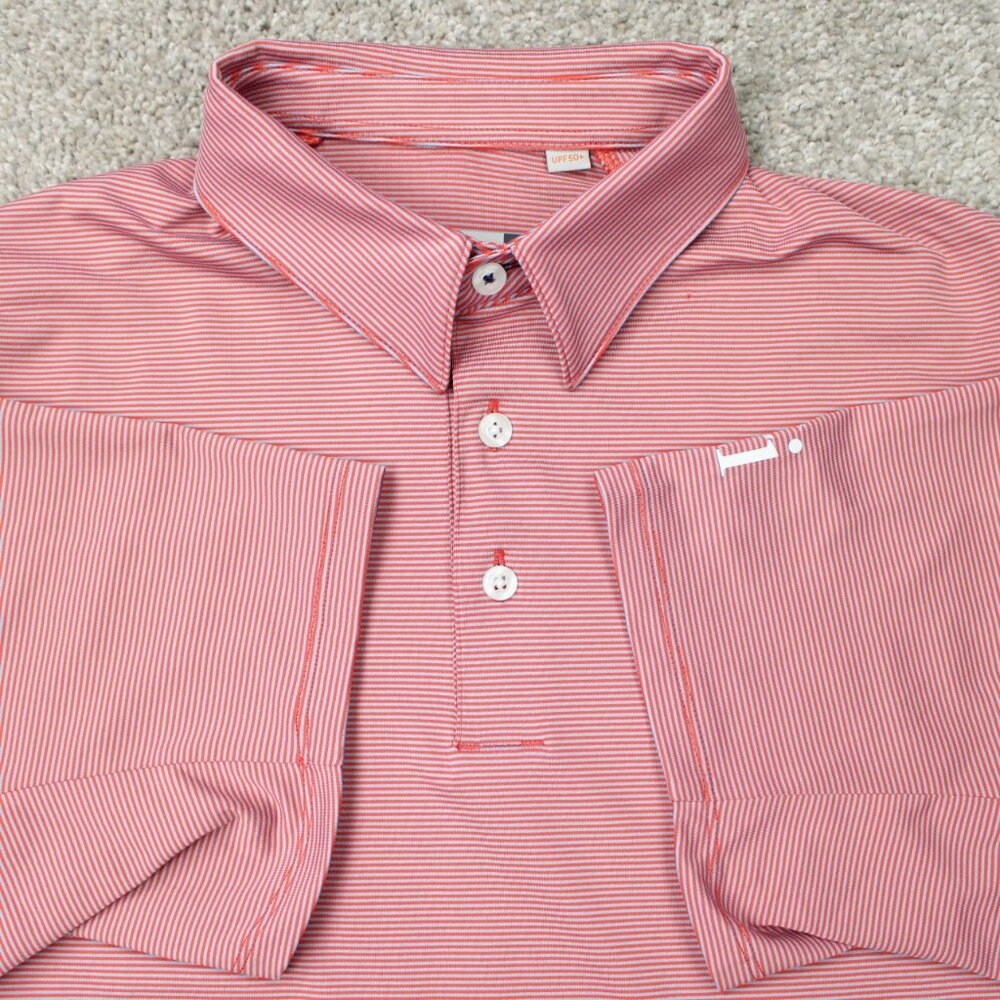 Kjus Shirt Men 50, Medium Orange Soren Stripe Polo Stretch Short Sleeve Pullover